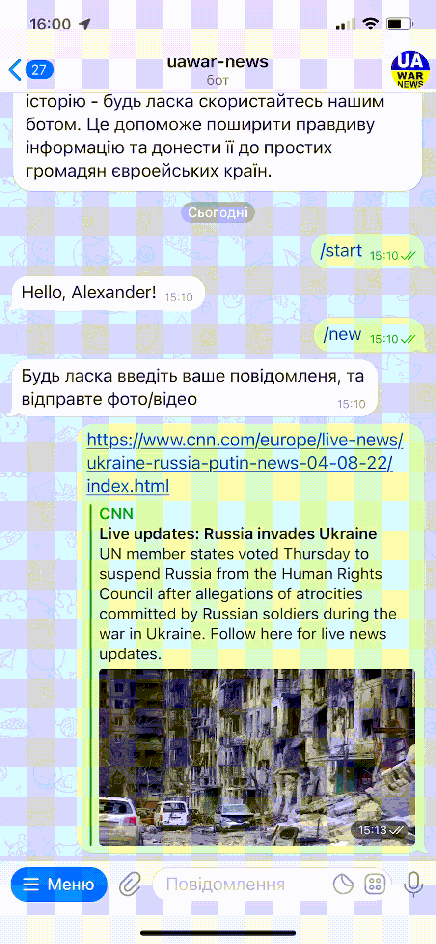 Telegram bot usage
